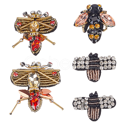 5Pcs 5 Styles Rhinestone & Felt Bee Patches DIY-GA0008-84-1