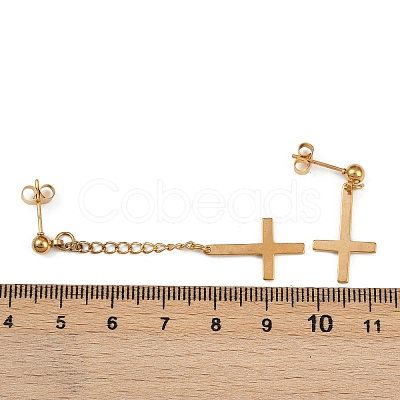 Christian Upside Down Cross 201 Stainless Steel Dangle Stud Earrings LS-EJEW-P314-01C-G-1