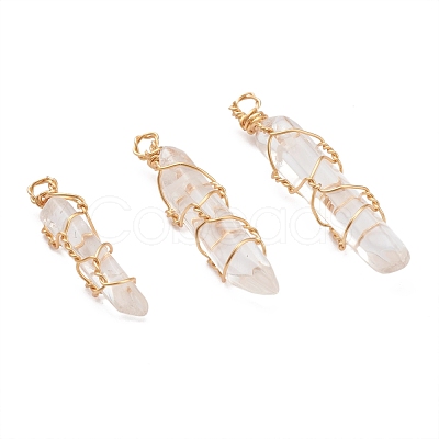 Natural Quartz Crystal Pointed Pendants PALLOY-JF00613-1