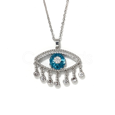 Cute Eye Brass Clear Cubic Zirconia Pendant Necklaces SU9142-1-1