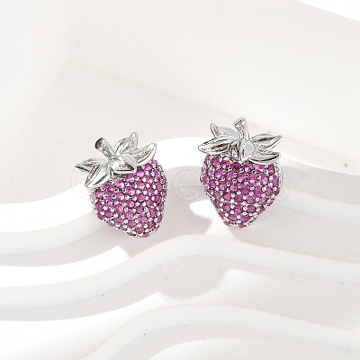 Strawberry Brass Micro Pave Cubic Zirconia Stud Earrings EJEW-M077-15P-1