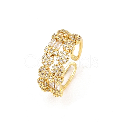 Brass Micro Pave Cubic Zirconia Cuff Rings for Women RJEW-Z113-50G-1