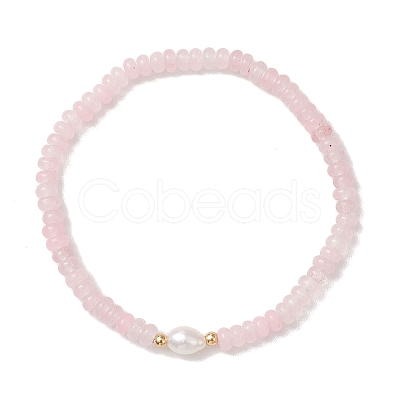 Natural Rose Quartz & Cultured Freshwater Pearl Beads Stretch Bracelets for Women BJEW-JB13473-01-1