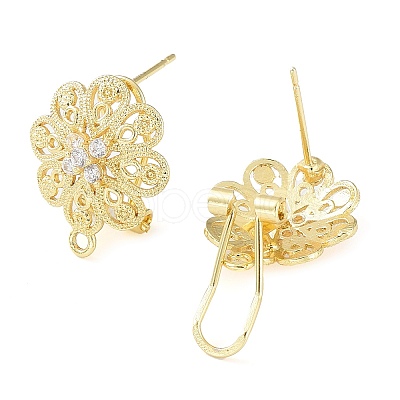 Flower Brass Micro Pave Cubic Zirconia Stud Earrings Finding KK-E083-17G-1