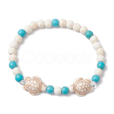 Synthetic Turquoise Beaded Stretch Bracelets for Women Men BJEW-JB11150-01-1