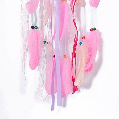 Handmade Unicorn Woven Net/Web with Feather Wall Hanging Decoration HJEW-A001-01A-1