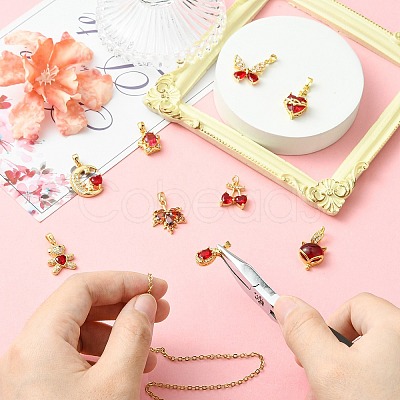 9Pcs Brass Micro Pave Cubic Zirconia Pendants KK-CJ0003-99-1
