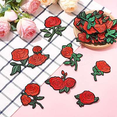 22Pcs Rose Flower Polyester Computerized Embroidery Cloth Iron on Sew on Patches PATC-CJZ0001-01-1