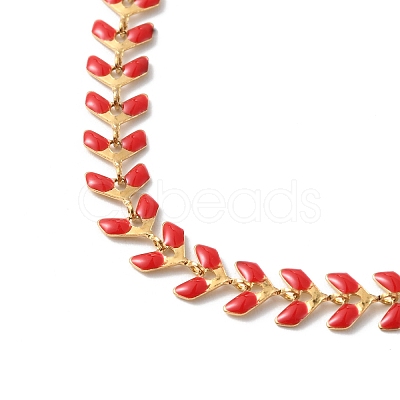 Enamel Ear of Wheat Link Chain Necklace NJEW-P220-02G-04-1
