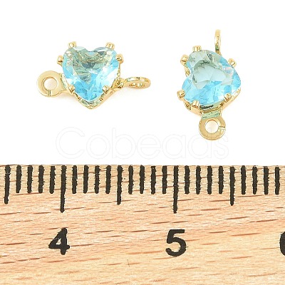 Brass Pave Cubic Zirconia Heart Connector Charms KK-P347-02G-02-1