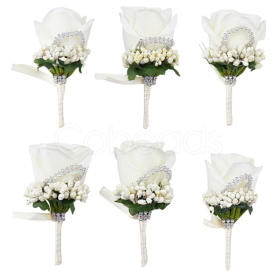 Cloth Rose Flower Boutonniere Brooch with Rhinestone LS-AJEW-WH0258-294C-1