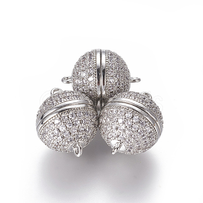 Brass Micro Pave Cubic Zirconia Magnetic Clasps with Loops ZIRC-L082-E-01-P-1