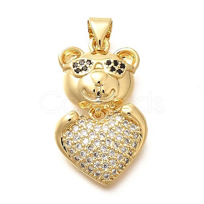 Rack Plating Brass Micro Pave Clear Cubic Zirconia Pendants KK-M309-39E-G-1