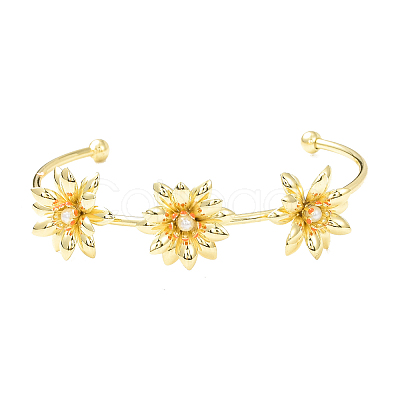 Alloy Flower Open Cuff Bangle for Women BJEW-D054-01G-1