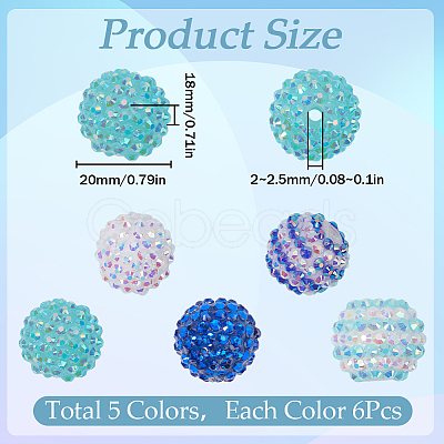 SUNNYCLUE 30Pcs 5 Style Resin Rhinestone Graduated Beads RESI-SC0003-06-1