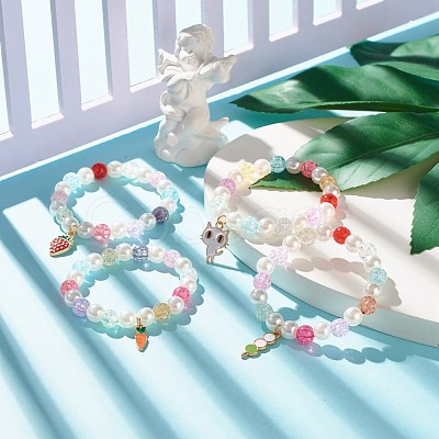 Candy Color Round Beaded Stretch Bracelet with Enamel Charm for Kid BJEW-JB07637-1