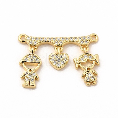 Rack Plating Brass Micro Pave Clear Cubic Zirconia Heart Connector Charms KK-G456-01G-01-1