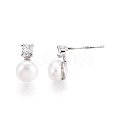 Brass Natural Pearl Stud Earrings PEAR-N020-08G-1