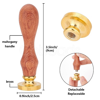 Brass Wax Seal Stamp with Wood Handle AJEW-WH0412-0291-1