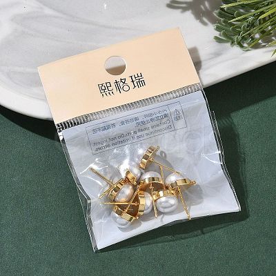 SHEGRACE Brass ABS Imitation Pearl Half Round Stud Earring Findings XGR0100G-119G-1