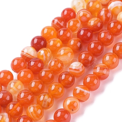 Natural Striped Agate/Banded Agate Beads Strands G-G582-8mm-62-1