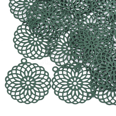 430 Stainless Steel Filigree Pendants STAS-T042-02B-1