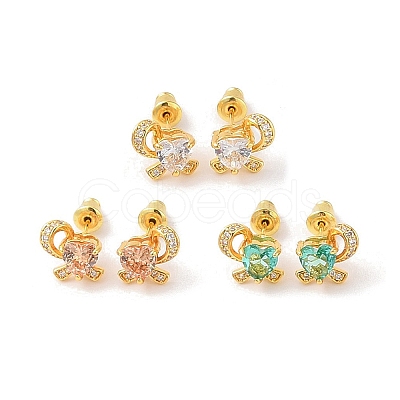 Rack Plating Brass Micro Pave Cubic Zirconia Stud Earrings EJEW-I304-06G-1