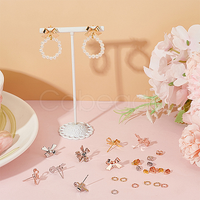 Bowknot Shapes Brass Stud Earring Findings KK-AN0001-09-1