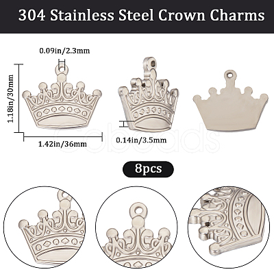 8Pcs 304 Stainless Steel Pendants STAS-BBC0003-66-1