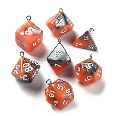 7 Styles Opaque Resin Polyhedral Dice Pendants Set RESI-A029-01T-1