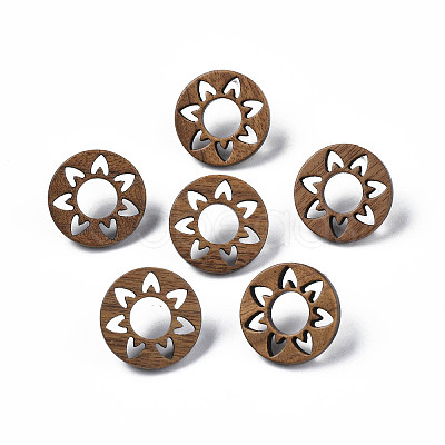 Donut with Flower Walnut Wood Stud Earrings with 316 Stainless Steel Pin for Women LS-X-EJEW-N017-007-1