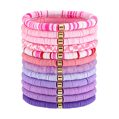 12Pcs 12 Color Polymer Clay Heishi Bead Stretch Bracelets Set with Plastic Beaded BJEW-PH01904-1