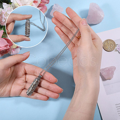 1Pc 304 Stainless Steel Tree of Life Hollow Column Pendant Pet Urn Ashes Necklaces NJEW-CA0001-28GP-1