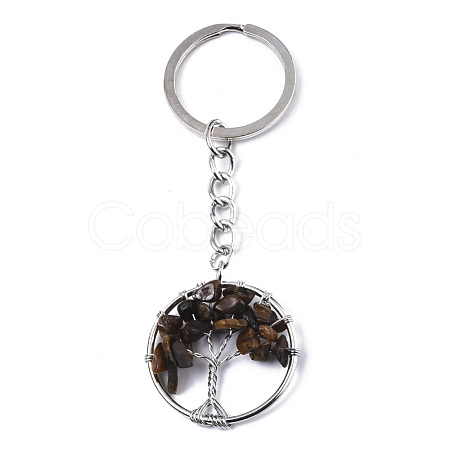 Natural Tiger Eye Chips Chakra Keychain G-N0326-003B-1