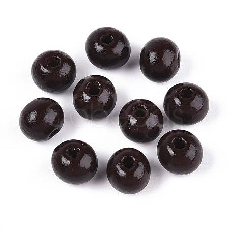 Spray Painted Round Natural Schima Wood Beads WOOD-A018-8mm-12-1