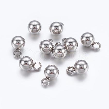 Tarnish Resistant Original Color Ball Charms 304 Stainless Steel Round Pendants X-STAS-E037-1-1