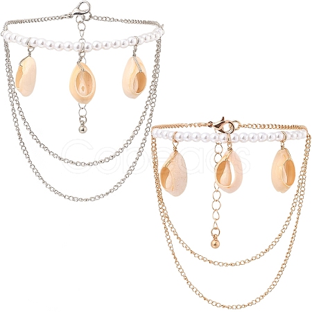2Pcs 2 Colors Natural Shell Charm Bracelets BJEW-CY0001-04-1
