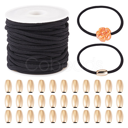 5M Round Nylon Elastic Cord with 100Pcs Gold Plastic Beads DIY-TA0011-37-1