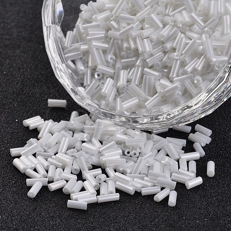 Transparent Colours Pearl Luster Plated Round Hole Glass Bugle Beads SEED-I001-121-1