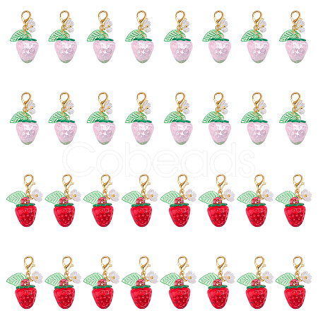 32Pcs Transparent Acrylic Strawberry Pendant Decorations HJEW-HY0001-24-1