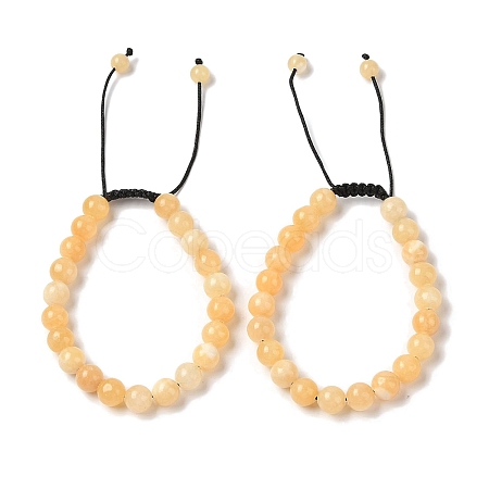 8mm Round Natural Yellow Jade Braided Bead Bracelets BJEW-C067-01B-12-1