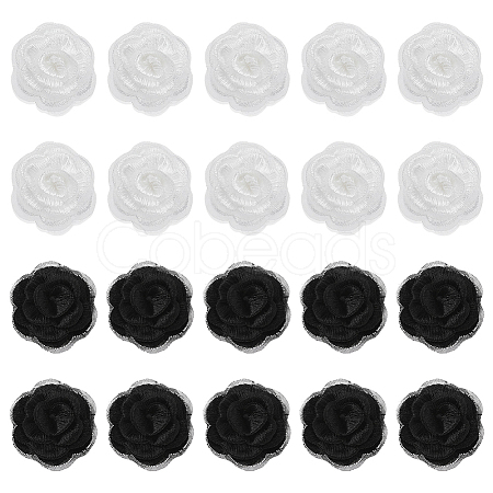 20Pcs 2 Colors 3D Rose Flower Polyester Computerized Embroidered Ornament Accessories DIY-FG0007-96-1