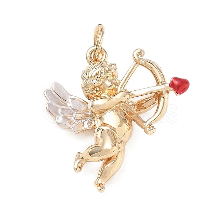 Brass with Red Enamel Pendants KK-CBAF749-02B-1