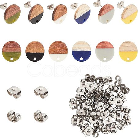 Transparent Resin & Walnut Wood Stud Earring Findings MAK-FH0001-11-1