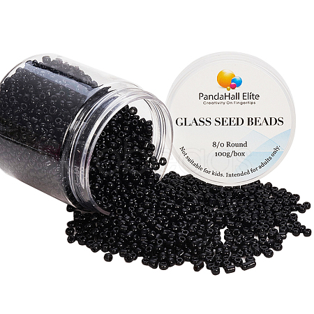 1 Box 8/0 Glass Seed Beads Round  Black for Jewelry Making 3mm SEED-PH0005-10-1