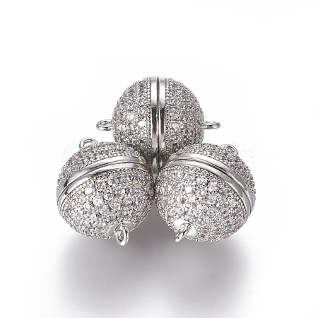 Brass Micro Pave Cubic Zirconia Magnetic Clasps with Loops ZIRC-L082-E-01-P-1