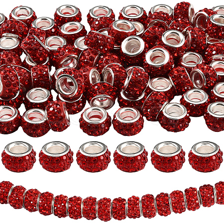 80Pcs Polymer Clay Rhinestone European Large Hole Beads with Silver Color Plated Brass Cores FPDL-LT0001-02A-1