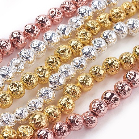 Electroplated Natural Lava Rock Bead Strands G-E429-01-4mm-1