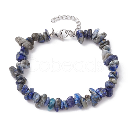Natural Lapis Lazuli Chips Beaded Bracelet BJEW-JB09686-06-1