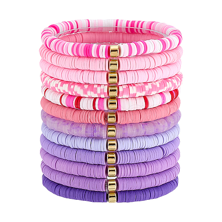 12Pcs 12 Color Polymer Clay Heishi Bead Stretch Bracelets Set with Plastic Beaded BJEW-PH01904-1